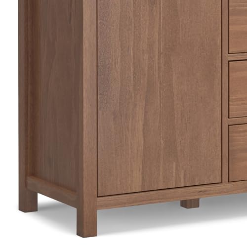 SIMPLIHOME Hollander Buffet - 54 inch Wide Solid Wood 3-Door Sideboard Buffet in Medium Saddle Brown, Contemporary Storage Cabinet for Dining Room or Kitchen with Adjustable Shelves and Metal Handles SIMPLIHOME