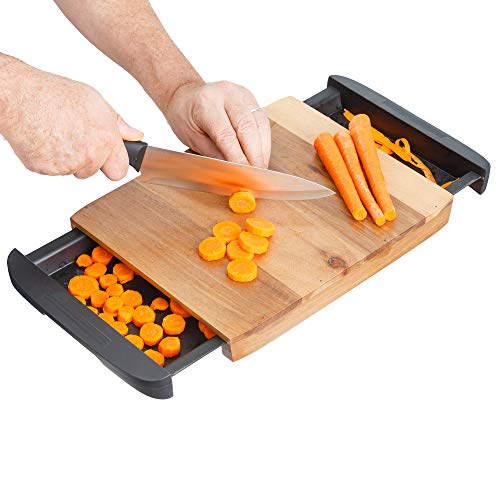 Glad Acacia Wood Cutting Board with Slide Out Trays | Catches Food and Waste | Solid Wooden Butcher Block with Removable Drawers | Kitchen Cooking Glad