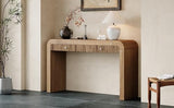 BSYEIO 54.3" Curved Console Table with Fluted Drawer, Rustic Entryway Table and Thick Legs, Sturdy Sofa Table for Hallway & Living Room Wood (Natural) BSYEIO