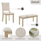 LUMISOL 6-Piece Dining Table Set with Bench and Chairs, Farmhouse Kitchen Table Set for 6 People, Wooden Table and Chairs Set for Kitchen, Dining Room, Light Oak+Beige LUMISOL