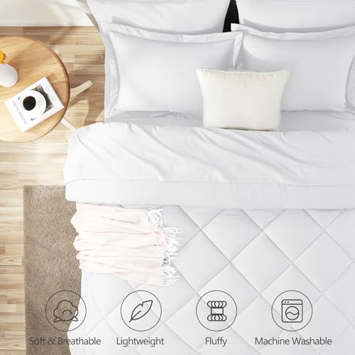 CozyLux Queen Comforter Set White - Bed in a Bag Queen Size 7 Pieces, Luxury Soft Bed Set for All Seasons, Bedding Set with Down Alternative Comforter, Sheets, Pillowcases & Shams CozyLux