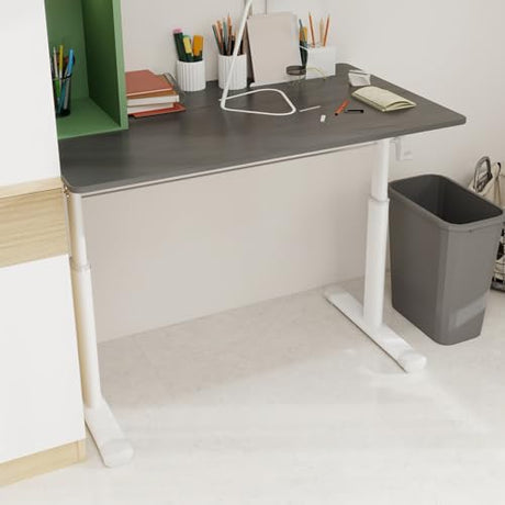 Japovker Adjustable Study Desk with Hand-Crank, Double Column Height Adjustable Computer Desk, Stable Compact Office Workstation with Frame & One-Piece Table Top,for Kids & Adults (Grey, 39 lnches) Japovker