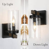 KSANA Black Wall Sconces, Farmhouse Faux Wood Wall Light Fixtures with Seeded Glass Shade for Bedroom, Bathroom, Living Room KSANA