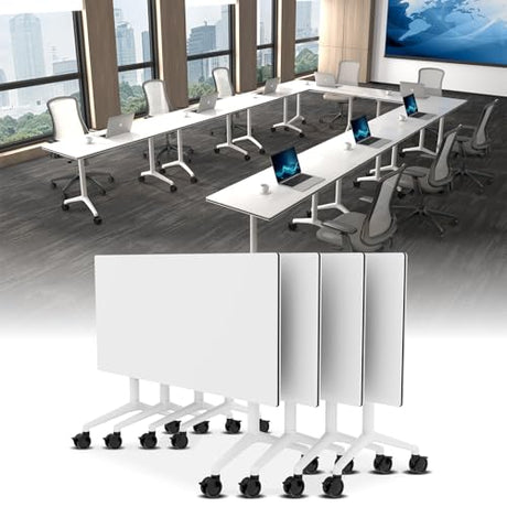 Folding Conference Table on Wheels, Modular Flip-Top Conference Room Table for 6–12 People, Mobile Training & Meeting Table for Office Classroom School, Space-Saving Design Generic