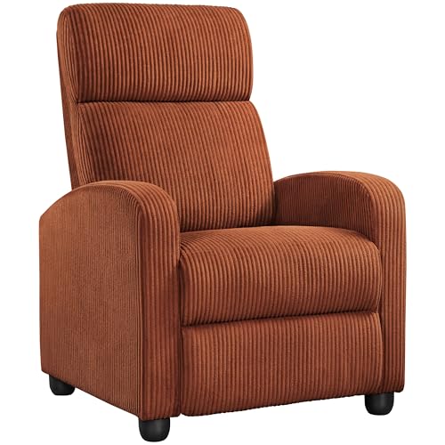 Yaheetech Corduroy Recliner Chair Single Sofa Home Theater Seating Adjustable Modern Reclining Chair for Living Room Bedroom Home Theater Brick Red
