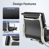Aekinsly Top Grain Leather Mid-Back Executive Office Chair, Ergonomic Desk Chair with Aluminum Alloy Frame & 5-Star Base, Thick Plush Cushion, Lumbar Support Swivel Chair for Home Office Aekinsly