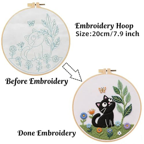 ZGEZGE Cat Embroidery Set – A Cute Black cat and Butterfly Pastoral Style DIY Embroidery Beginner Set Suitable for Both Beginners and Adults. Perfect for Handmade Gifts and Home décor. ZGEZGE