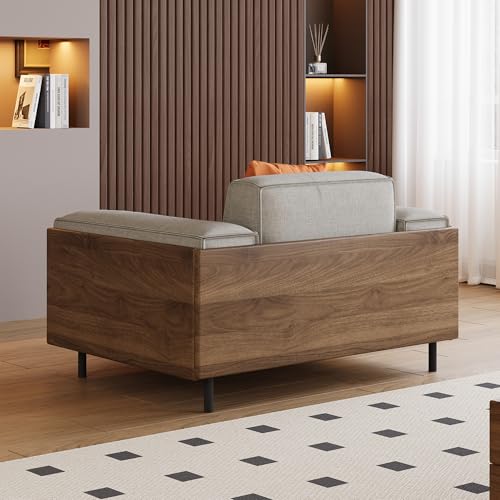 NessCarsti 40.94" Mid-Century Modern 1-Seater Fabric Sofa Couch, Solid Wood Frame Futon-Style Furniture, High-Density Rebound Foam Seat, Compact Living Room, Apartment, Office, Grey NessCarsti