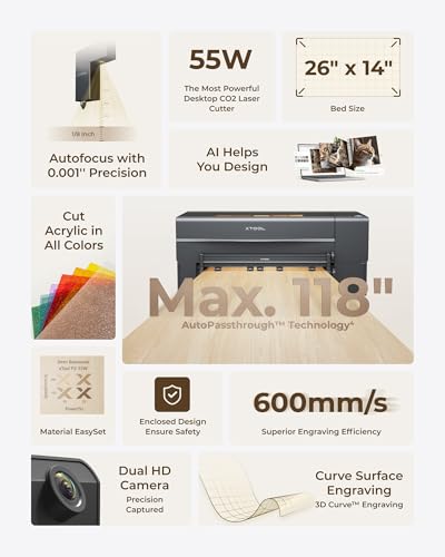 xTool P2S 55W CO2 Laser Cutter, Smart Desktop CO2 Laser Engraver and Cutter Machine, Dual Smart 16MP Cameras, 3D Curved Cylinder Engraving, Create with Wood and Metal Acrylic Glass Fabric Leather xTool