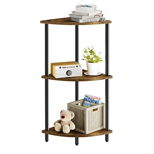 SRIWATANA Vintage 3-Tier Corner Shelf Stand for Small Spaces - Stylish Display and Storage Solution - WoodArtSupply