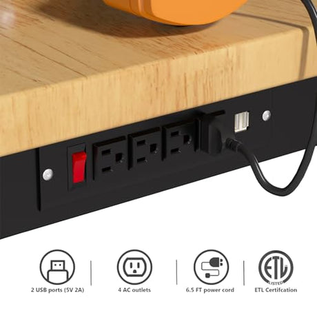 Granper 48" Heavy Duty Solid Wood Work Bench, Work Table with Drawers, Portable Garage Workbench with Wheels and Power Outlet, 3000 LBS Load Capacity, Rolling Tool Workbench for Workshop, Office, Home Granper