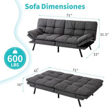 MUUEGM 71" Futon Sofa Bed with Memory Foam,Futon Couch with Adjust Backrest and Armrest, Couches Bed for Living Room,Studios, Apartments, Dormitories, Offices and Game Rooms. Dark Gray Sofa Bed MUUEGM