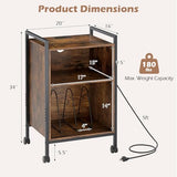 LOKO Record Player Stand with Charging Station, 3-Tier Vinyl Turntable Stand On Wheels with Open Shelves, Metal Dividers, Industrial End Table Turntable Holder for Bedroom, Living Room LOKO