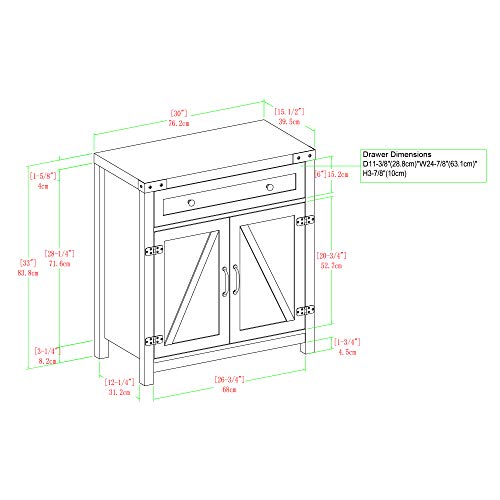 Walker Edison Cass Modern Farmhouse Double Barn Door Accent Cabinet, 30 Inch, Grey Wash Walker Edison