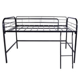 Majnesvon Metal Low Loft Bed Twin Size with Sturdy Steel Frame, Twin Loft Bed Frame with Ladder and Safety Guardrails, Storage Space Under The Bed for Kids, Toddlers, Teens (Black) Majnesvon