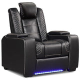 ANJ Power Home Theater Seating Recliner Chairs, PU Leather Recliner with Cup Holders, Electric Movie Theater Reclining Chairs with Adjustable Powered Headrest, LED Lights, Hidden Arm Storage (Black)
