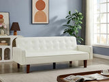 Zaboro Futon Sofa Bed, Convertible Sleeper Sofa, Loveseat Couch PU Leather Sofabed with Wooden Legs for Small Spaces Room Home Office Hotel with Adjustable Backrest, Reclining (White) Zaboro