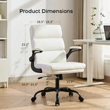 Office Chair Adjustable Desk Chair Mid Back Executive Comfortable Bonded Leather Ergonomic Back Support Home Computer Chair with Padded Flip-up Armrest Swivel Wheels (White) amseatec