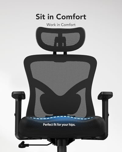 HUANUO Ergonomic Office Chair, High Back Mesh Gaming Chair for Big and Tall People with Lumbar Support, Adjustable Headrest and Armrest, Thick Cushion & Tilt Function Recliner for Home Office Black HUANUO