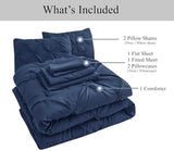 LANE LINEN Queen Comforter - Set of 7 Piece - Pintuck Stitch Design Bedding with 1 Comforter, 1 Flat Sheet, 1 Fitted Sheet, 2 Pillowcases & 2 Shams - Soft, Warm & Cozy Bedding Collection – Navy Blue LANE LINEN