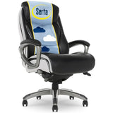 Serta® Lautner Executive Home Office Desk Chair, Ergonomic High-Back with Adjustable Lumbar and Body Pillows, SmartLayers™ and ComfortCoils® Technology, Mesh and Bonded Leather, Black and White Serta