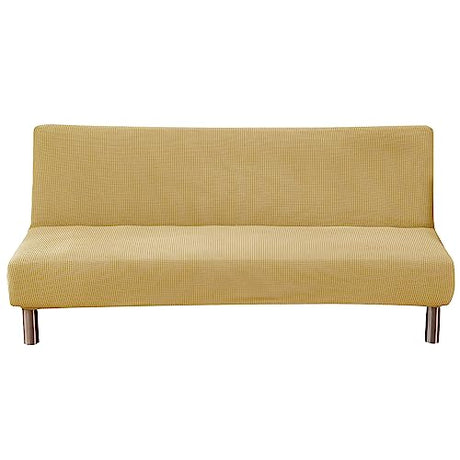 Stretch Futon Cover, Couch Cover for Futon, Armless Sofa Cover, Foldable Sofa Bed Slipcover Without Armrest, Universal Sofa Slipcover Furniture Protector for Kid, Pet(Small Checks Light Yellow,Medium) SHEKAKO