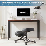 SOMEET Ergonomic Kneeling Chair, Modern Style, Kneeling Office Chair, Black Pu Kneeing Chair, Metal Frame, Foam Seat, 250 lbs Weight Capacity, Adjustable Height, Lockable Casters SOMEET