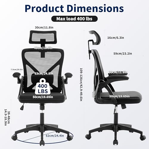 Nexthro Office Chair,Ergonomic Desk Chair with Adjustable Lumbar Support,400 Lbs Mesh Computer Chair High Back with Headrest for Home Office (Black) Nexthro