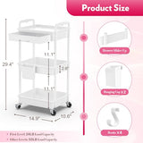 SUNALLY Makeup Cart Organizer with Drawers, Floor Skincare Organizers Vanity Storage Organizer, Rolling Makeup Bathroom Storage Cart Cosmetics Display Cases for Skin Care Perfume Nail Polish, White