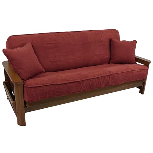 Blazing Needles Solid Microsuede Double Corded 8" to 9" Futon Cover Set with 2 Throw Pillows (Set of 3), Full, Red Wine Blazing Needles