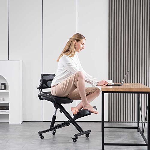 Ergonomic Kneeling Chair with Back Support and Wheels for Office, Adjustable Balance Chair for Home,Black SITSEATSEE