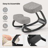 Goplus Ergonomic Kneeling Chair, Rocking Upright Posture Chair with Soft Seat & Knee Pads, Wooden Backless Knee Chair Relieves Neck Back Pain for Home Office Study, Gray and Black Goplus