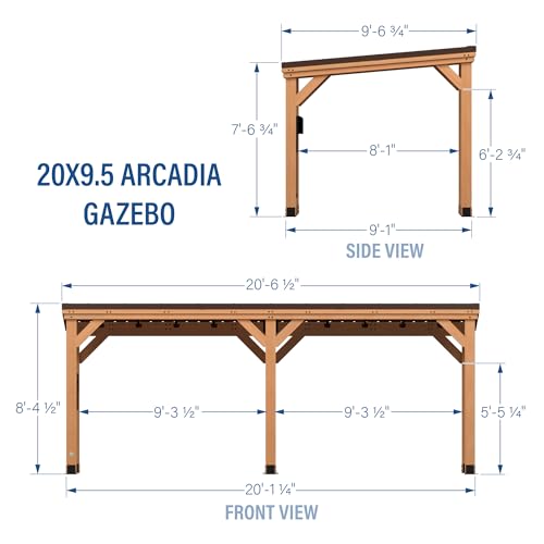 Backyard Discovery Arcadia 20 ft. x 9.5 ft. All Cedar Wooden Gazebo Pavilion with Hard Top Steel Slant Roof - WoodArtSupply