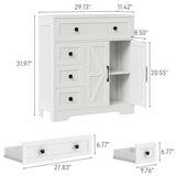 Vabches Farmhouse Storage Cabinet with 2 Doors and 4 Drawers, Freestanding Bathroom Storage Cabinet Kitchen Pantry, Floor Hutch Cupboard for Living Room/Bathroom/Kitchen,(Unique White) Vabches