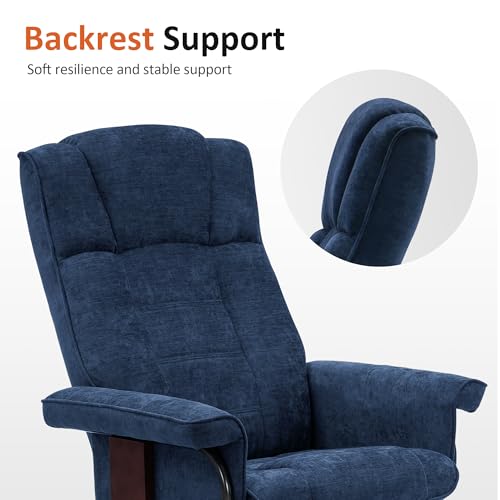 MCombo Manual Swivel Recliner with Ottoman, Chair Ottoman Set for RV Small Spaces, Living Room, Bedroom, Office 4919 (Chenille, Blue)