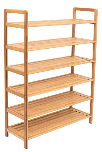 BIRDROCK HOME Free Standing Bamboo Shoe Rack | 6 Tier | Wood | Closets and Entryway | Organizer | Fits 18 Pairs of Shoes BIRDROCK HOME