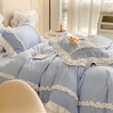 Girls Lace Bedding, Full Comforter Cover Set, Chic Ruffled Duvet Cover with 2 Layers Ruffle,Princess Style 1 Duvet Cover with 2 Pillowcases, No Comforter-Blue,Full SOUKECHY