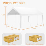 Garvee Carport, 10 ft x20 ft Extra Large Heavy Duty Carport, Portable Heavy Duty Garage Shelter with 8 Legs, Garage Tent for Car, Truck, SUV, Car Canopy with All-Season Tarp - White Garvee