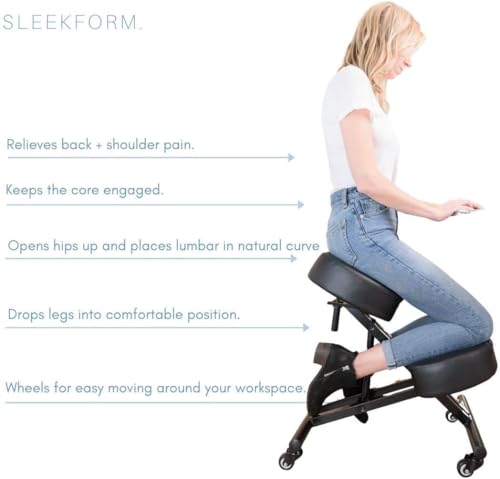 Sleekform Ergonomic Kneeling Chair - Adjustable Seat Angle and Height - Ergonomic Posture Kneeling Stool Chairs for Office and Home - Thick Comfortable Cushions, Wheels Sleekform