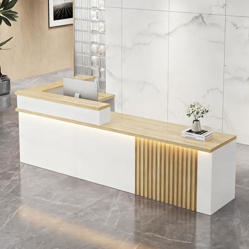 L Shaped Reception Desk with LED Light, Modern Front Desk Counter with Drawers & Storage Cabinets,Checkout Counter for Office Lobby, Salon, Spa & Retail Store (A-Right, L 180cm/70in) Generic
