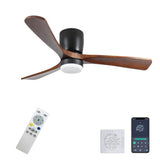 LINJO 42 inch Wood Ceiling Fans with Lights and Remote, Flush Mount Ceiling Fan,Quiet & Reversible DC Motor for Bedroom/Outdoor/Farmhouse/Patios LINJO