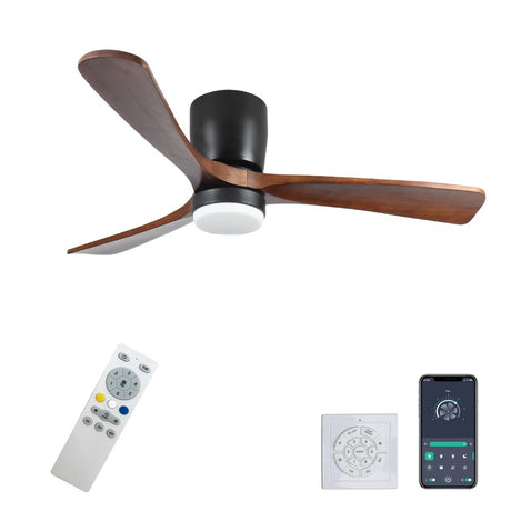 LINJO 42 inch Wood Ceiling Fans with Lights and Remote, Flush Mount Ceiling Fan,Quiet & Reversible DC Motor for Bedroom/Outdoor/Farmhouse/Patios LINJO