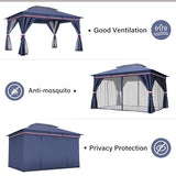 LAUSAINT HOME Outdoor Patio Gazebo 10'x13' with Expansion Bolts, Heavy Duty Gazebos Shelter Party Tent with Double Roofs, Mosquito Nettings and Privacy Screens for Backyard, Garden, Lawn, Elegant Blue LAUSAINT HOME