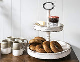 Creative Co-op EC0125 Distressed Wood 2-Tier Tray with Metal Handle, Cream Creative Co-Op