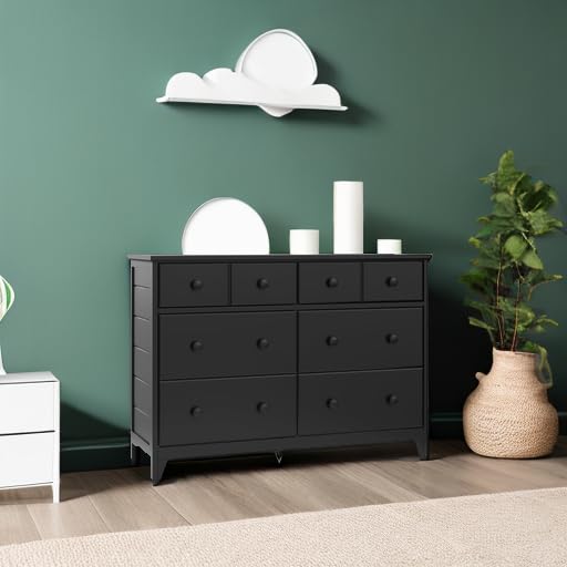 Storkcraft Moss 6 Drawer Double Dresser (Black) – GREENGUARD Gold Certified, Wood Dresser for Nursery, 6 Drawer Dresser, Kids Dresser, Nursery Dresser Drawer Organizer, Chest of Drawers Storkcraft