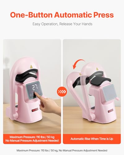 VEVOR Auto Hat Heat Press Machine, with 2pcs Interchangeable Platens, Automatic Open and Release, Touchscreen for Precise Time and Temperature Control, Heat Transfer Printing for Caps, Hats, Pink VEVOR