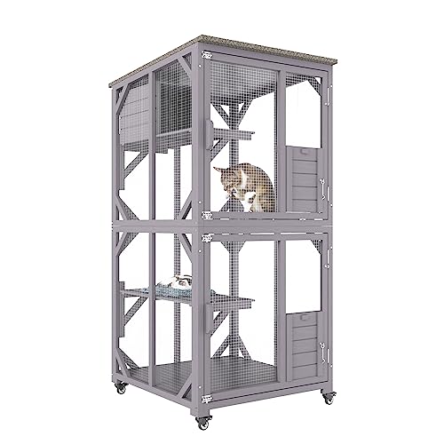 VEVOR 3-Tier Cat Playpen Catio with Wheels, Resting Box, Waterproof Roof, Windows & Doors, Removable Tray