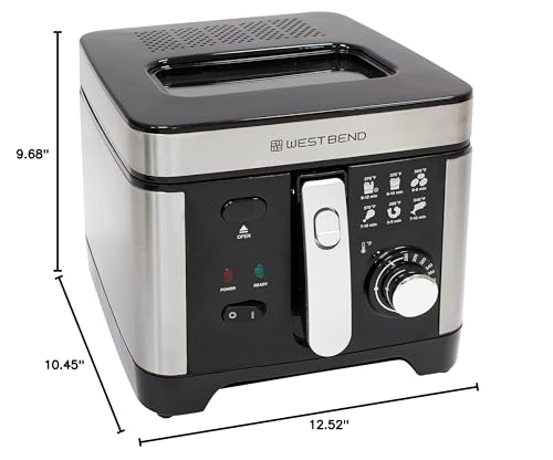 West Bend Deep Fryer with Adjustable Temperature Control Nonstick Basket Easy-View Window and Temperature Guide, Folding Handle and Locking Cover for Easy Storage, 3-Liter, Silver,Black, DFWB3LBK13 West Bend