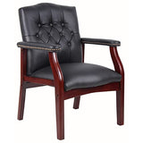 LIFE SKY Leather Armchair for Office Reception - Classic Tufted Guest Chair with Wooden Frame & Brass Nail Head Trim - Professional Waiting Room & Home Study Seating for Consultants LIFE SKY