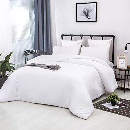 CLOTHKNOW White Queen Comforter Set White Bedding Comforter Sets All Season Soft Bed Comforter Sets Queen Comforter with 2 x Pillowcases CLOTHKNOW